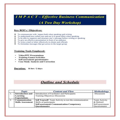 IMPACT-Effective Business Communication- 2 day workshop