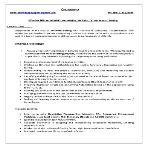 Chowdappa Resume