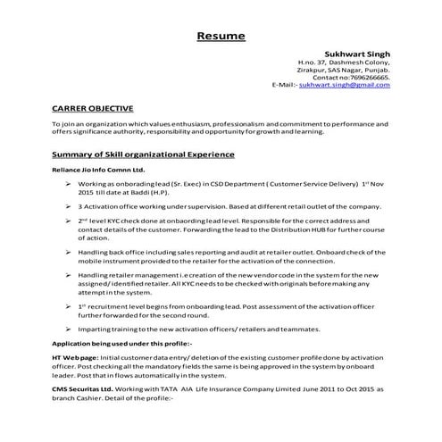 Sukhwart Singh Resume