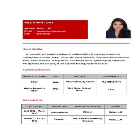 CV of Nikita Ann Tomy