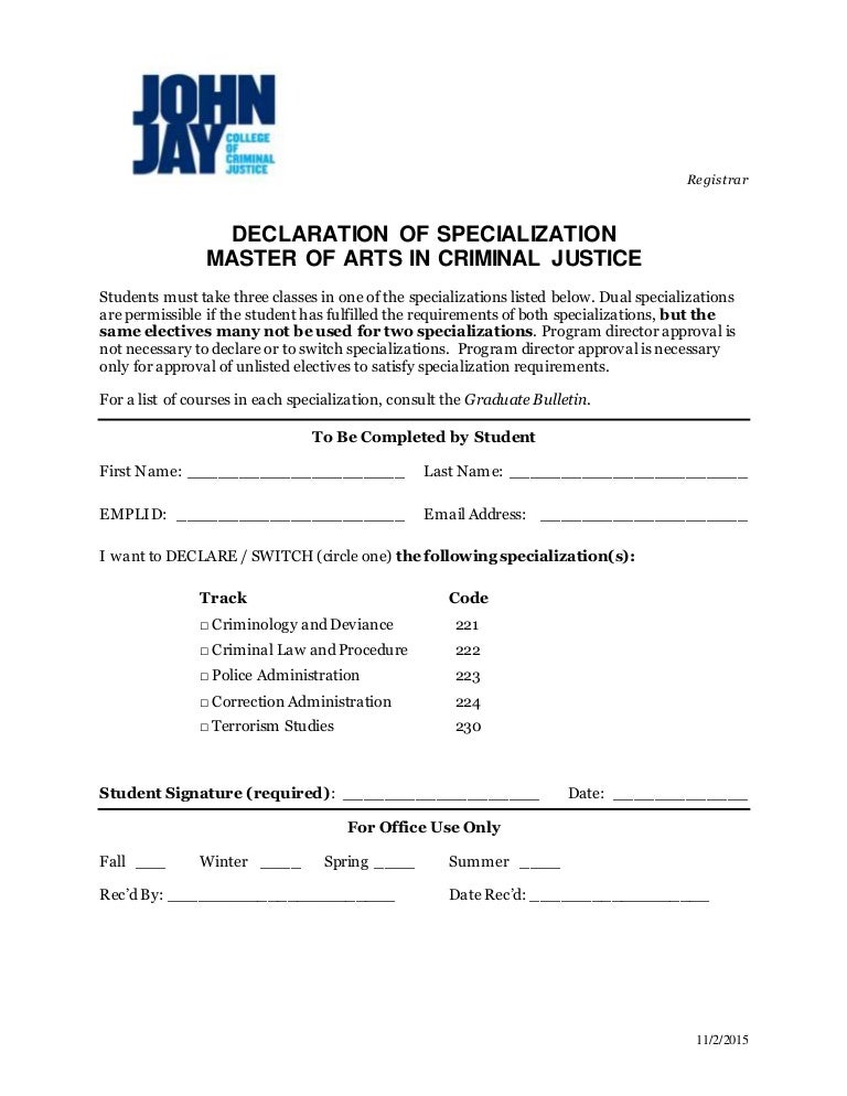Crj Ma Declaration Of Specialization Form