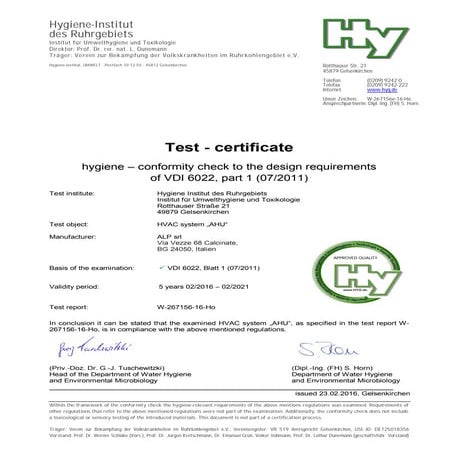 33 - Hygienic Certificate VDI 6022