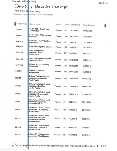 Caterpillar University Transcript