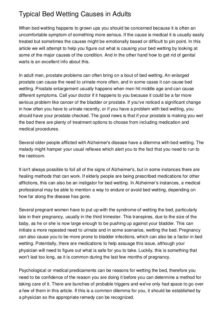 Typical Bed Wetting Causes in Adults