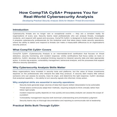 How CompTIA CySA+ Builds Practical Cybersecurity Analysis Skills for ...