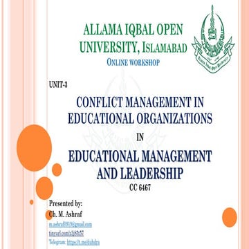 Conflict Management in Educational Organizations