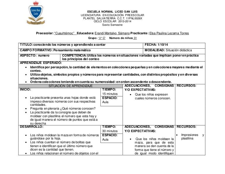 3 conociendo los números y aprendiendo a contar situación