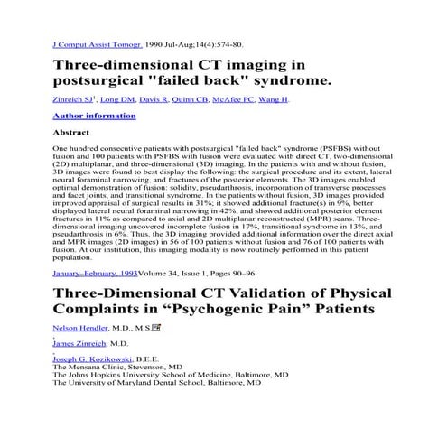 Three Dimensional CT Imaging in post-surgical "failed back" syndrome