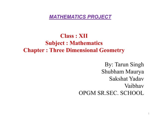 Three Dimensional Geometry(Class 12)