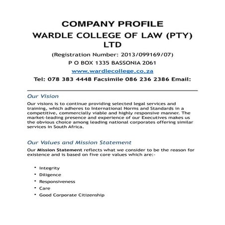 WARDLE COLLEGE OF LAW COMPANY PROFILE | PDF