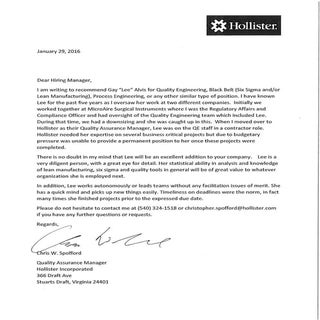 Hollister Letter of Recommendation