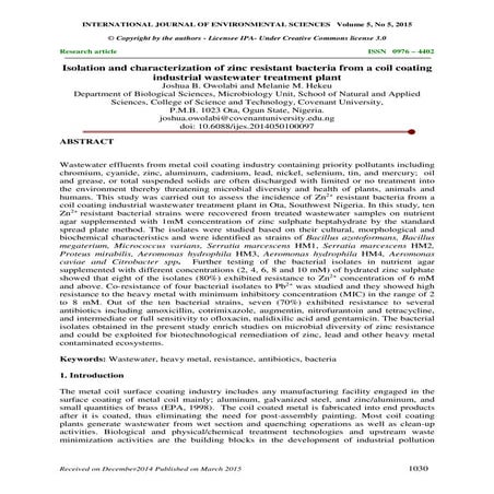 Isolation and characterization of zinc resistant bacteria from a coil coating...