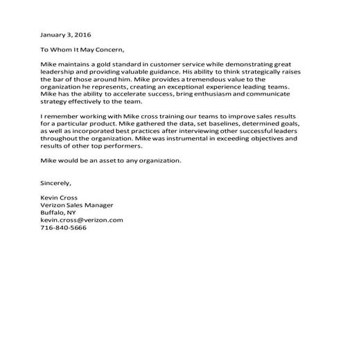 Kevin Cross - Letter of Recommendation