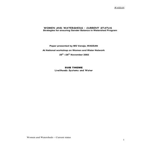 Gender Concerns in Watershed by Vanaja, WASSAN