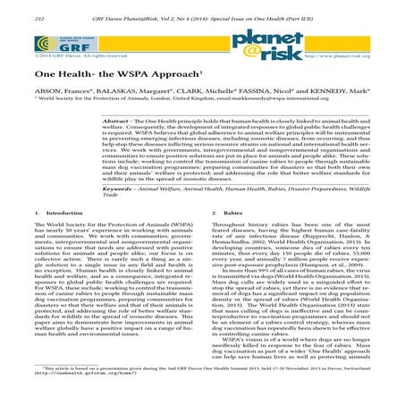 One Health - the WSPA Appro