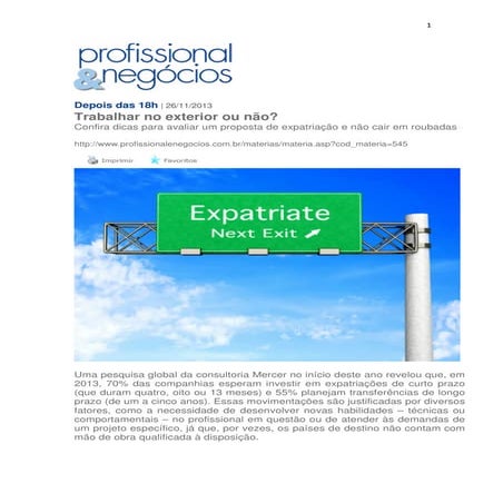 PROFISSIONAL & NEGOCIOS - Trabalhar no exterior ou não