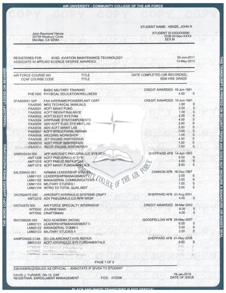 ccaf transcript phone number