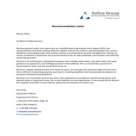 Letter of Recommendation by Managing Director | PDF