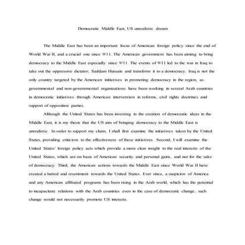 Democratic Middle East, American Unrealistic Dream