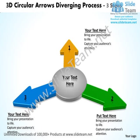 3d circular arrows diverging process steps software power point slides