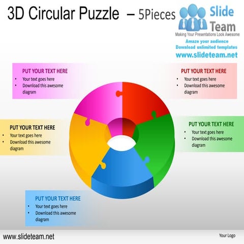 3d cycle circular round jigsaw maze piece puzzle 5 pieces powerpoint presenta...