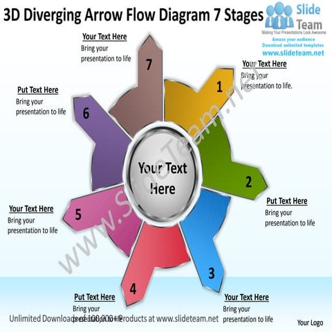 3d diverging arrow flow diagram 7 stages arrows process software power point ...