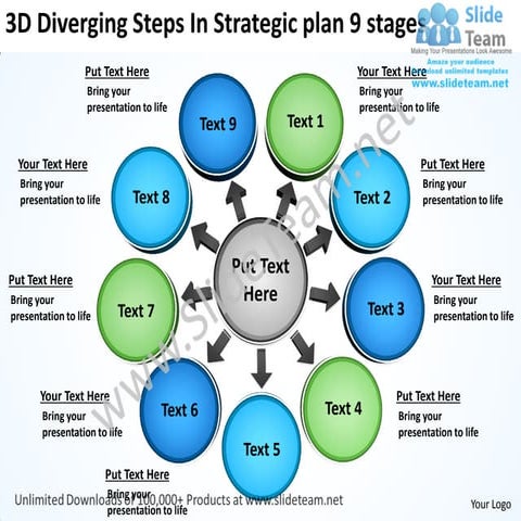 3d diverging steps strategic plan 9 stages cycle flow network power point slides