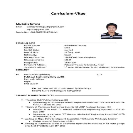 bablu cv for contracting company | DOCX