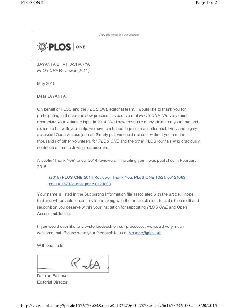plos one thank you letter plos one cover letter