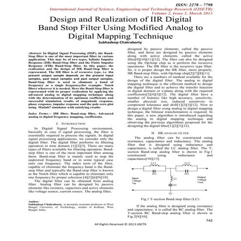 Design and realization of iir digital band stop filter using modified analog ...