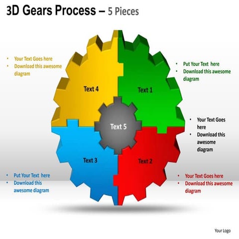 3d gear mechanical process 5 pieces powerpoint templates
