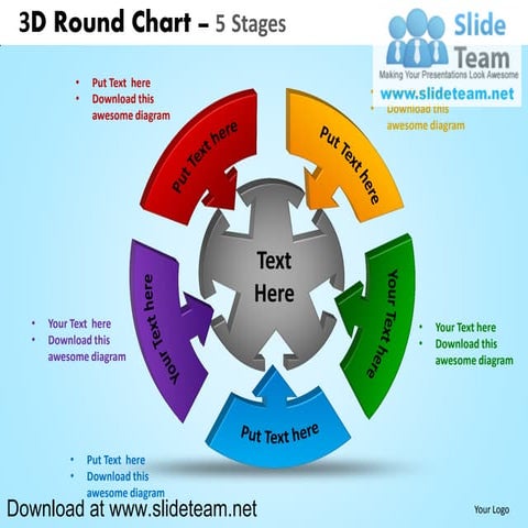 3 d interconnected circular puzzle pieces  5 stages powerpoint diagrams and p...