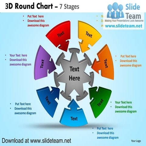 3 d interconnected circular puzzle pieces  7 stages powerpoint diagrams and p...