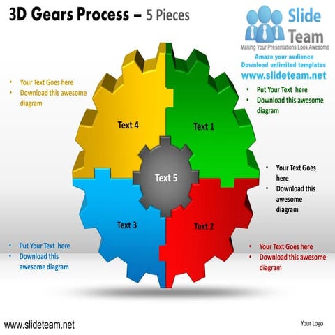 3d mechanical spinning gear  strategy 5 pieces powerpoint templates.