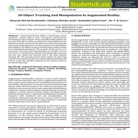 3D Object Tracking And Manipulation In Augmented Reality