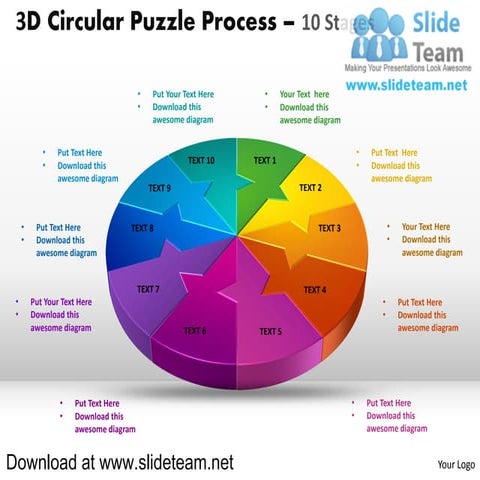 3 d pie chart circular puzzle with hole in center process 10 stages style 2 p...