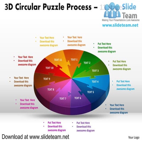 3 d pie chart circular puzzle with hole in center process 11 stages style 1 p...