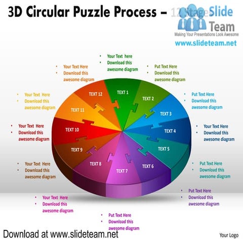 3 d pie chart circular puzzle with hole in center process 12 stages style 1 p...