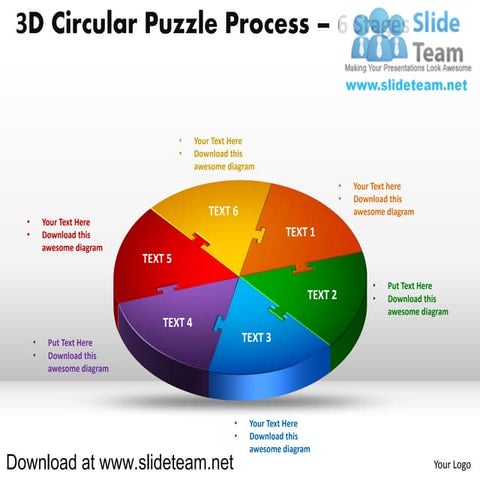 3 d pie chart circular puzzle with hole in center process 6 stages style 1 po...