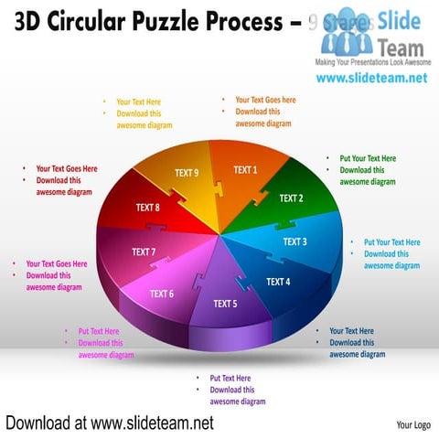 3 d pie chart circular puzzle with hole in center process 9 stages style 1 po...