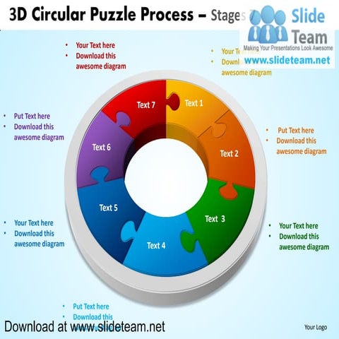 3 d pie chart circular puzzle with hole in center process stages 7 style 3 po...