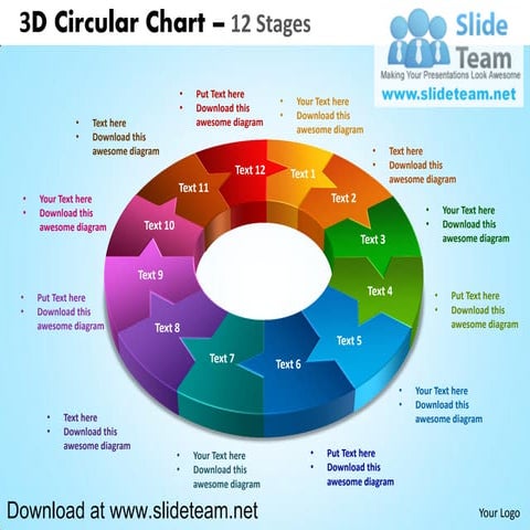 3 d pie chart circular with hole in center 12 stages powerpoint ...