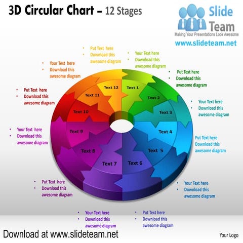 3 d pie chart circular with hole in center 12 stages style 2 powerpoint diagr...