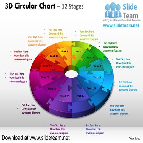 3 d pie chart circular with hole in center 12 stages style 3 powerpoint diagr...