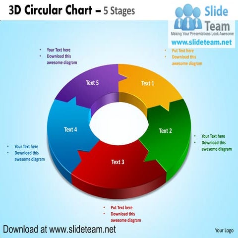 3 d pie chart circular with hole in center 5 stages powerpoint diagrams and p...
