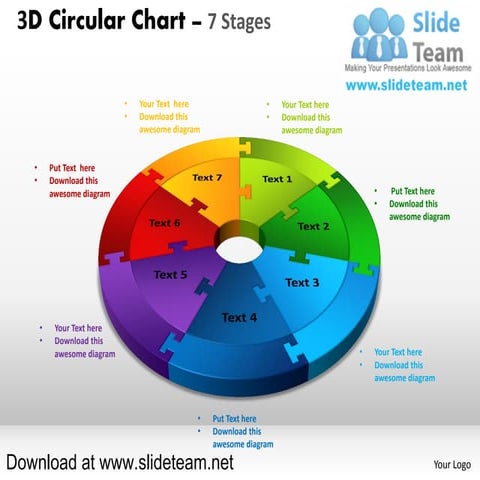 3 d pie chart circular with hole in center 7 stages style 3 powerpoint diagra...