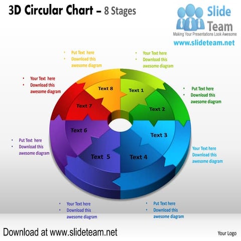 3 d pie chart circular with hole in center 8 stages style 20 powerpoint prese...
