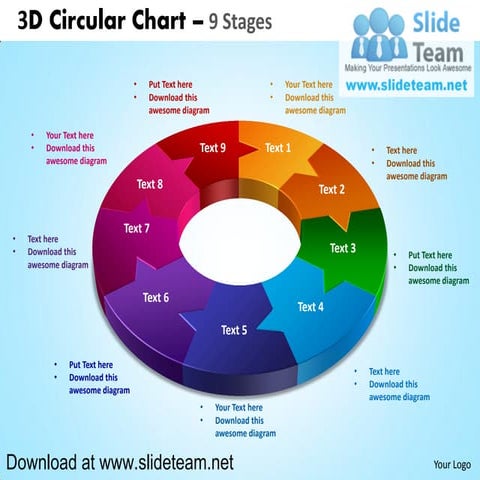 3 d pie chart circular with hole in center 9 stages powerpoint diagrams and p...