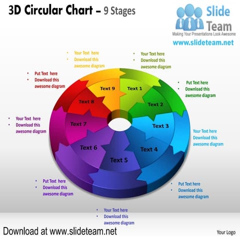 3 d pie chart circular with hole in center 9 stages style 20 powerpoint prese...