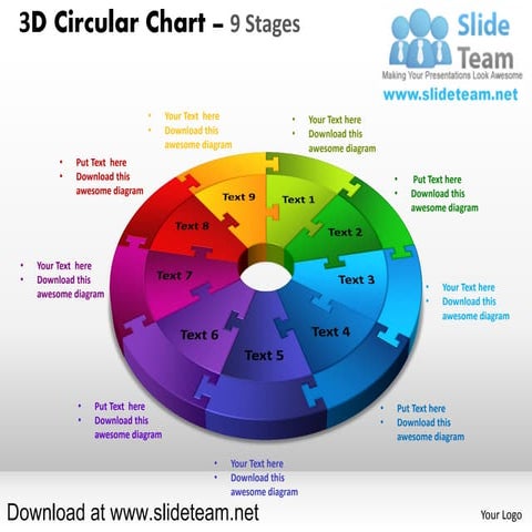 3 d pie chart circular with hole in center 9 stages style 30 powerpoint diagr...